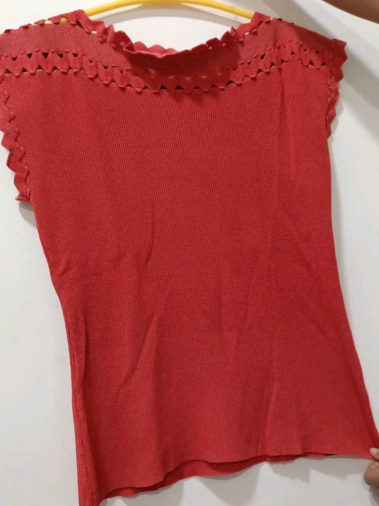Coral Scalloped Knit Top