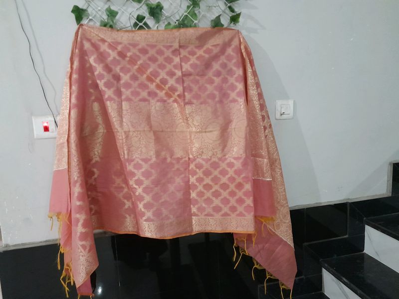 Pink Dupatta With Golden Embroidery