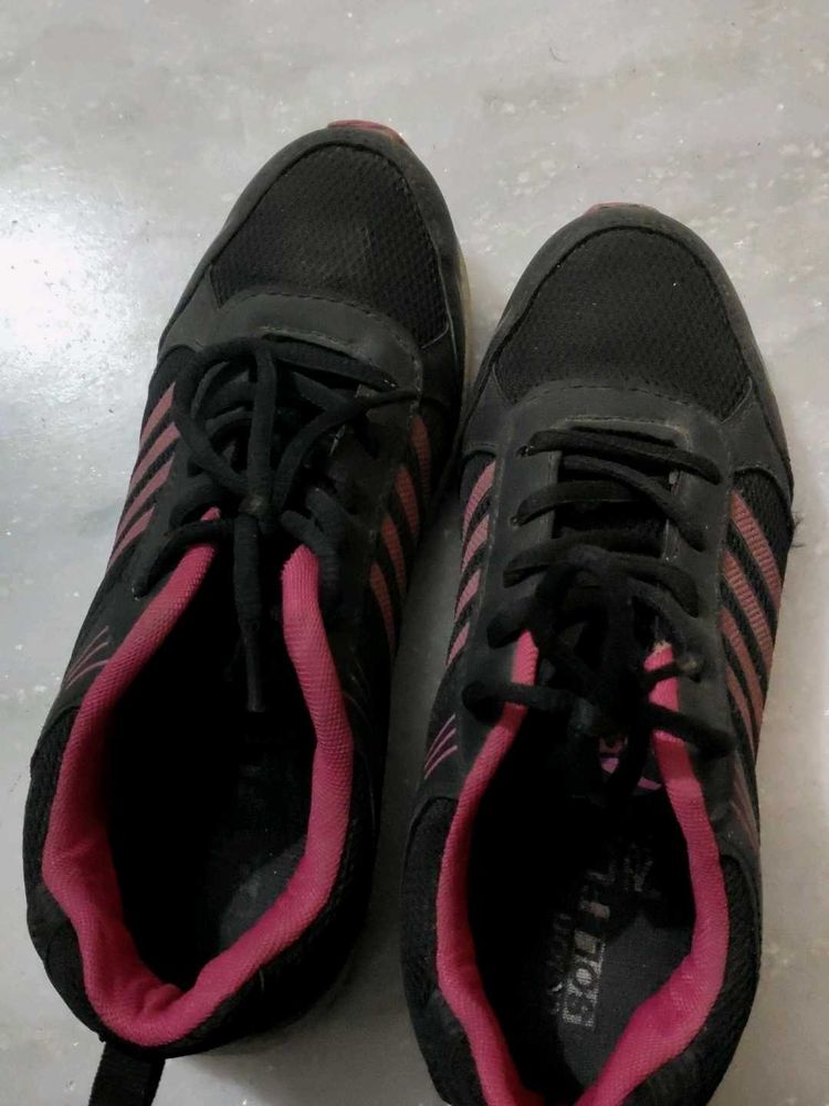 Black &amp; Pink Striped Running Shoes