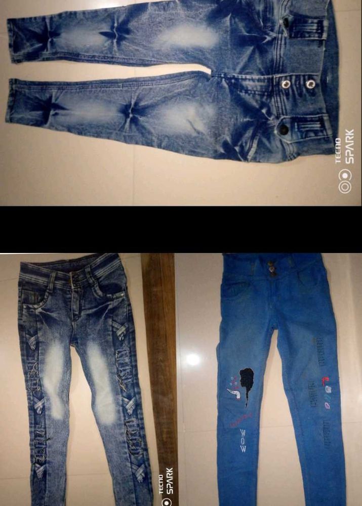 3 Combo Blue Embroidered Denim Jeans