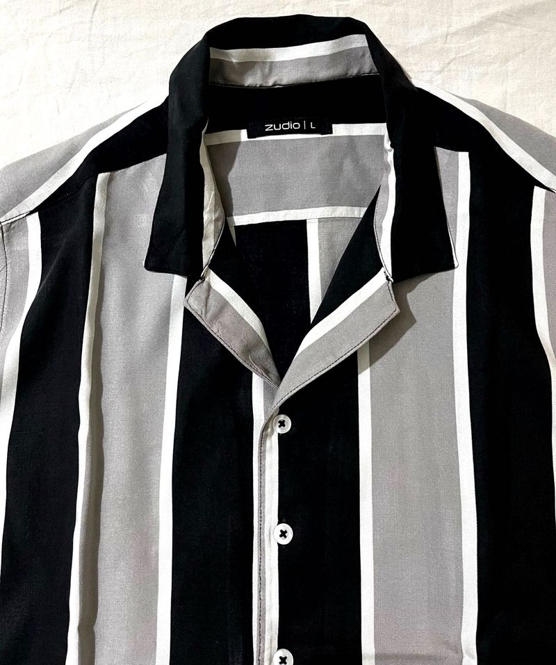 Black And Grey Striped Shirt.