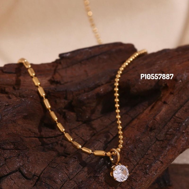 Solitaire Pendant Dual Chain Necklace Anti-tarnish