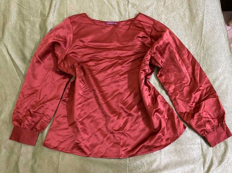 Rust Red Satin Long Sleeve Top 38/40/42