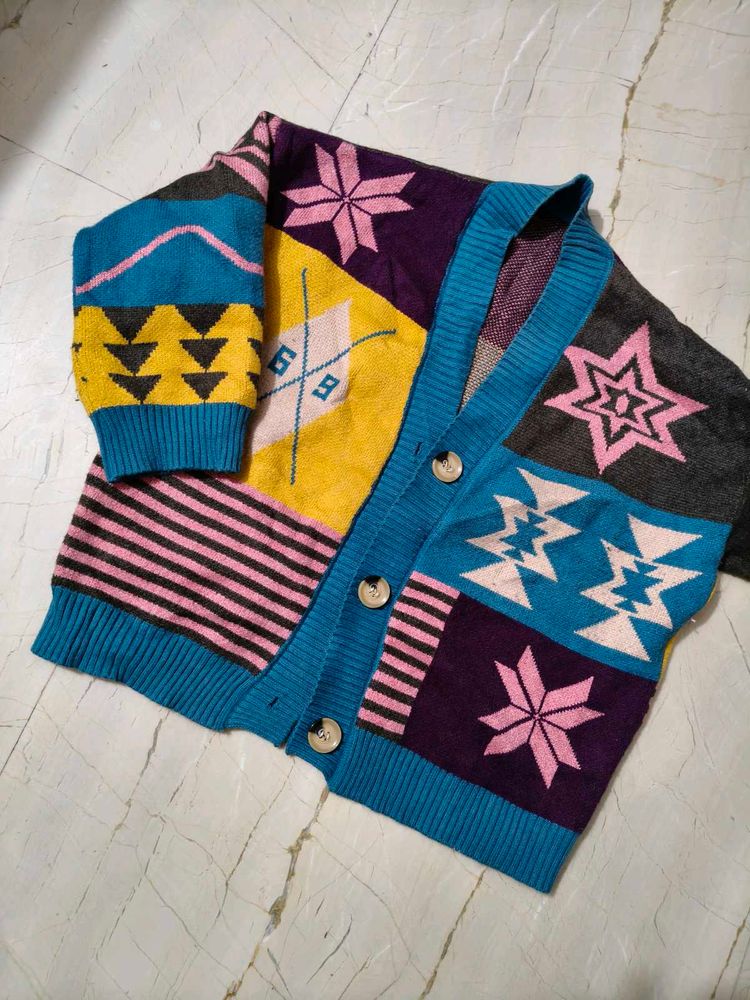 Colorful Patchwork Knit Cardigan