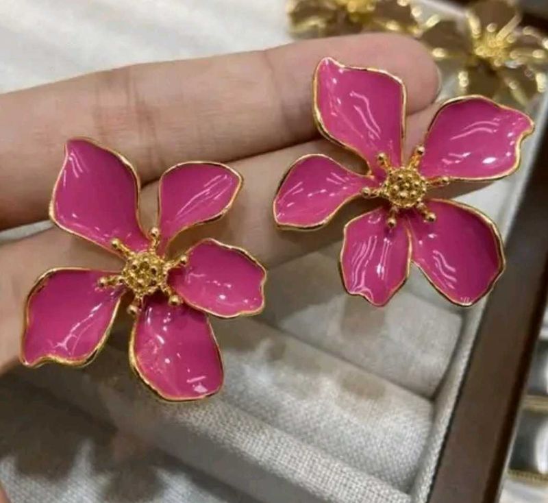 Pink Flower Statement Earrings