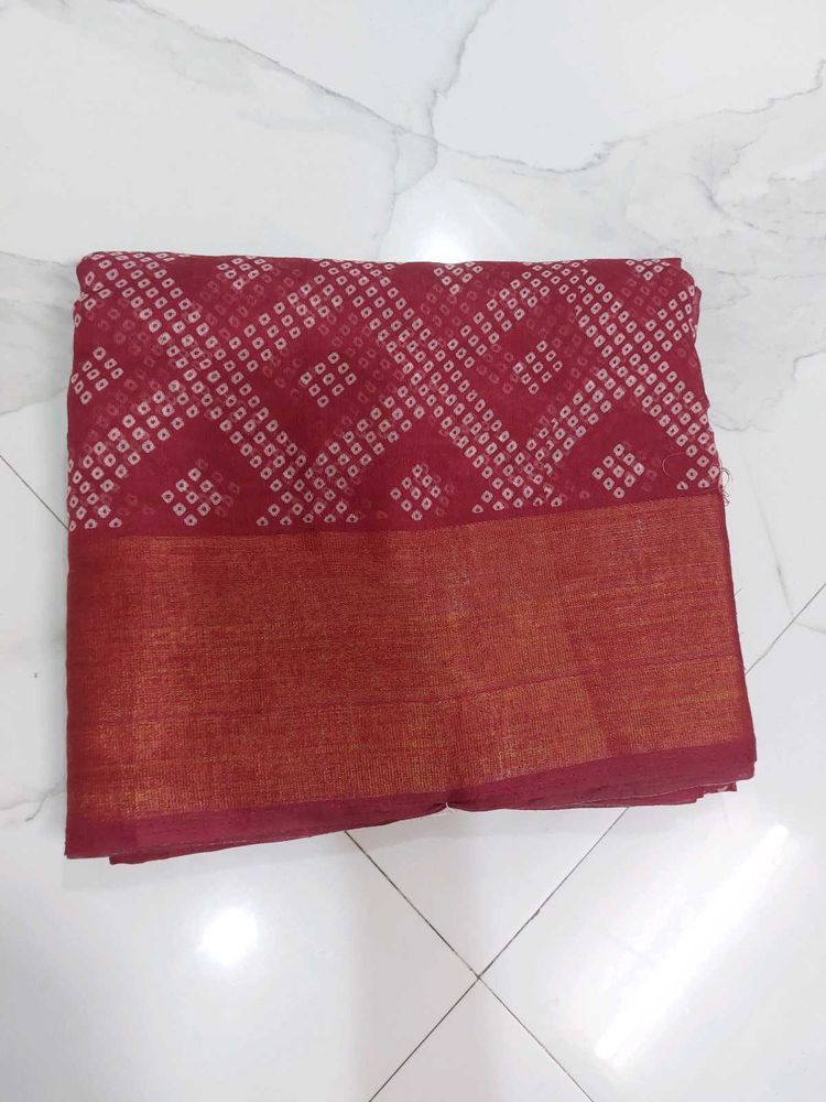 Maroon Bandhani Saree