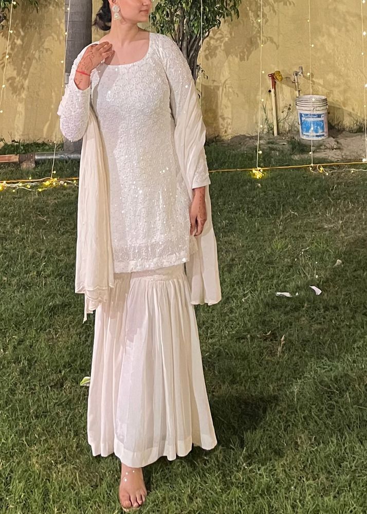 White Sharara Set