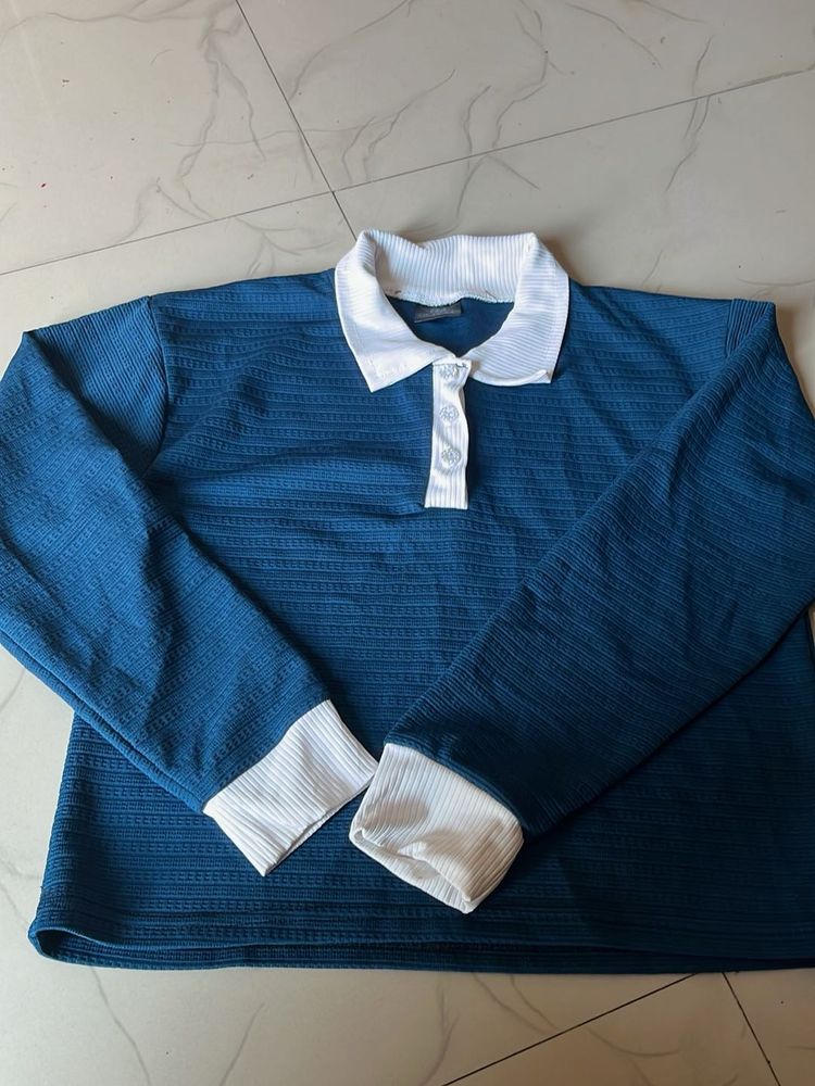Stylish Blue Polo Top