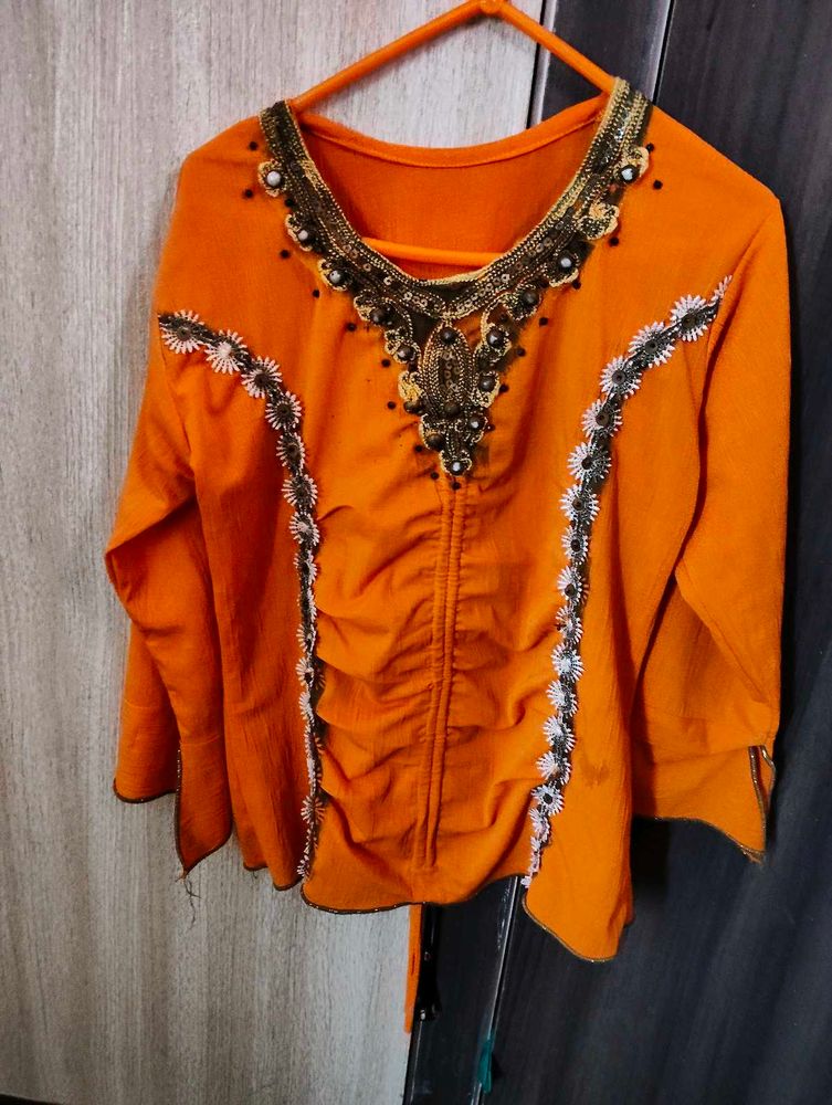 Orange Embellished Top