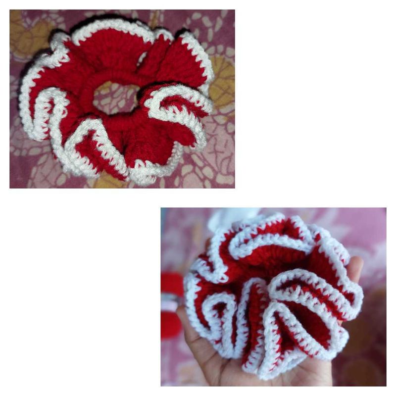 Red &amp; White Crochet Scrunchie