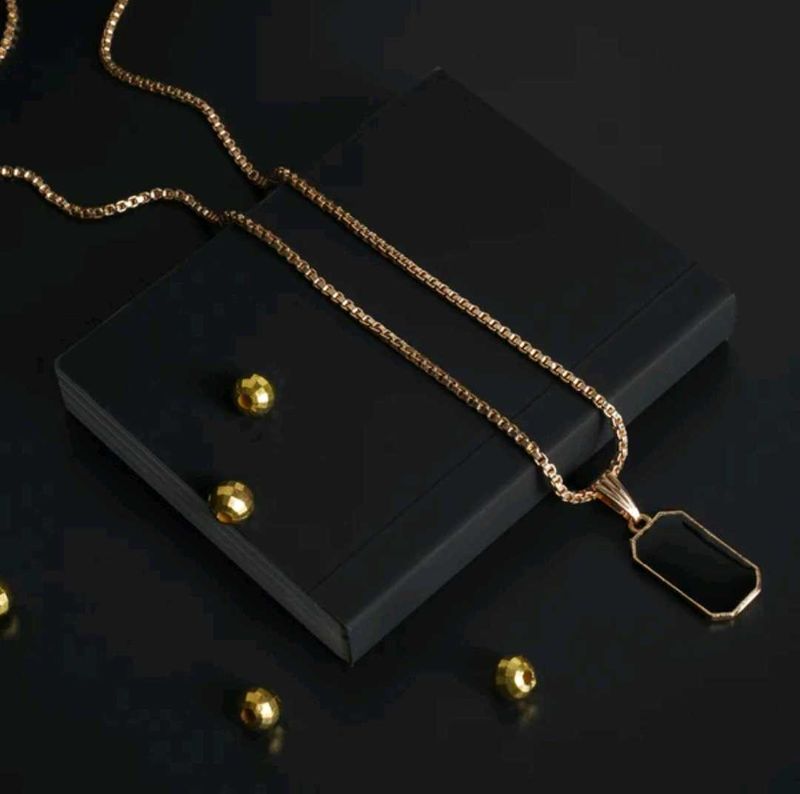 (Combo) 2 Black Stone Chain Pendent (New)