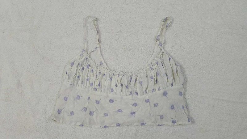 White Floral Crop Top