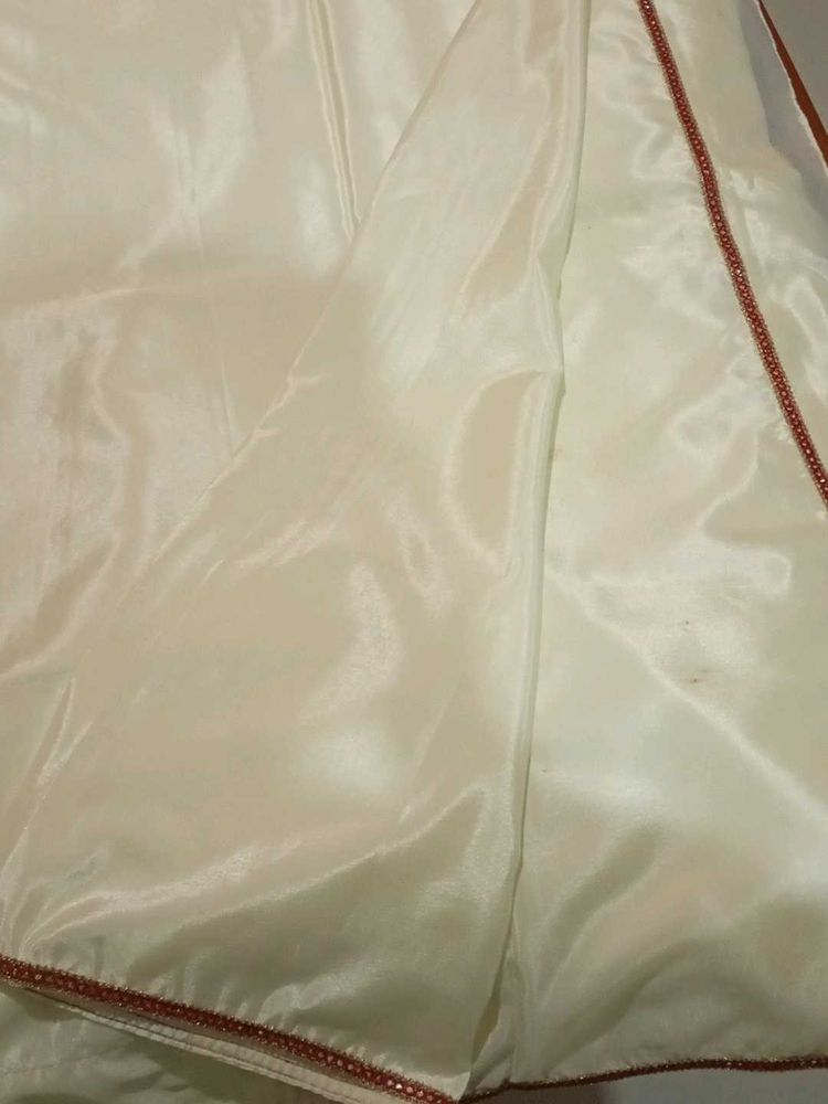 Half White Saree With Maroon Lace