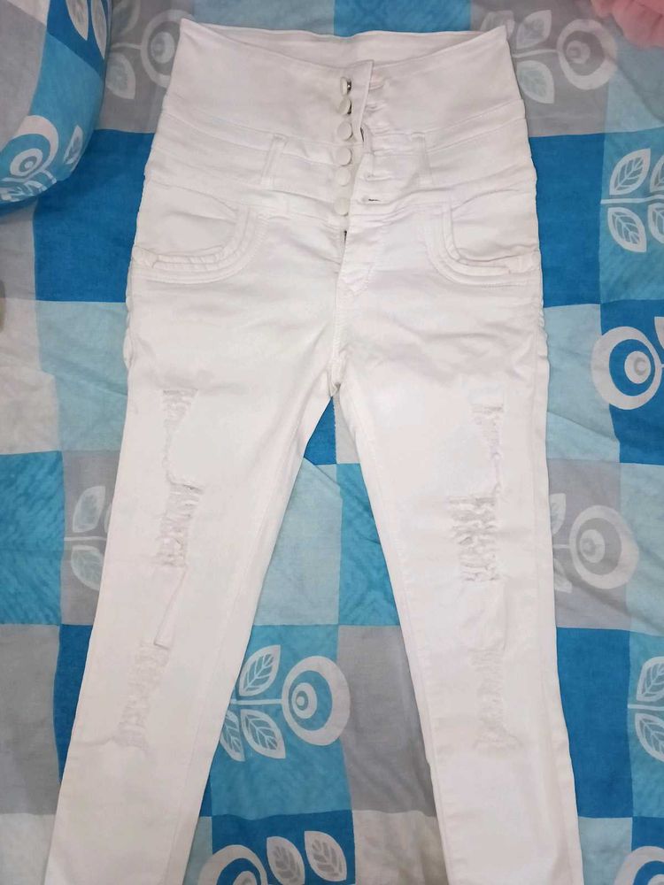 Y2k White High Waisted Ripped Jeans