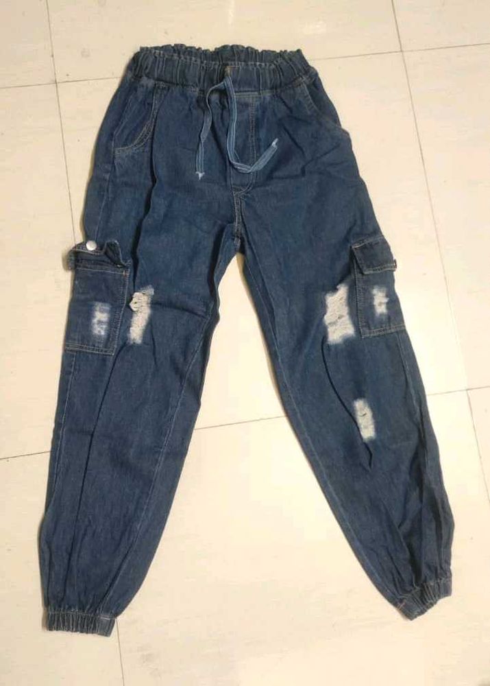 Distressed Denim Joggers