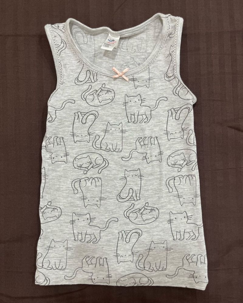 Adorable Grey Sleeveless Cat Print Tank Top