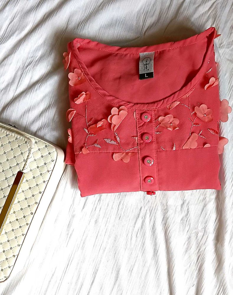 Elegant Coral Pink Georgette Top ✨️🎀