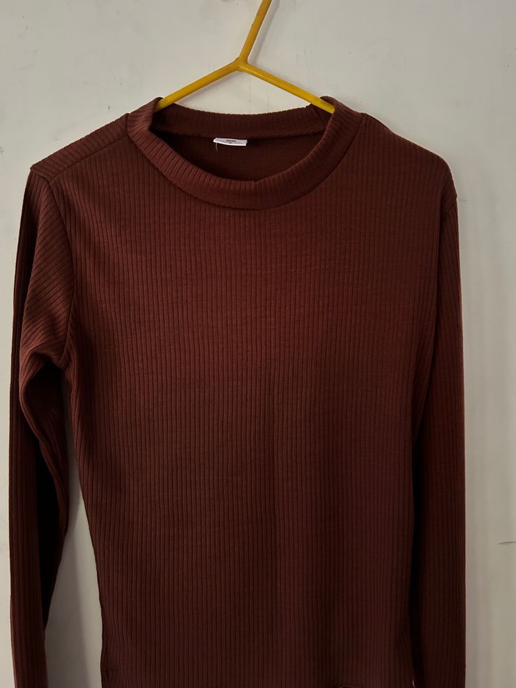 Brand New Brown Rib Full Sleeve Top