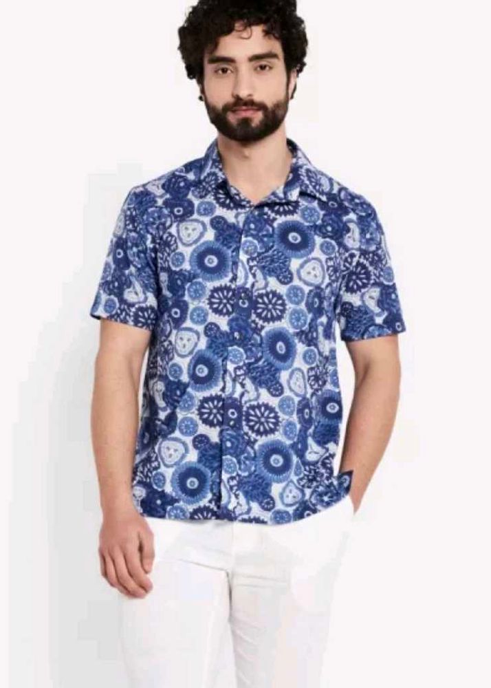 Fabindia Blue Cotton Hand Block Printed Shirt