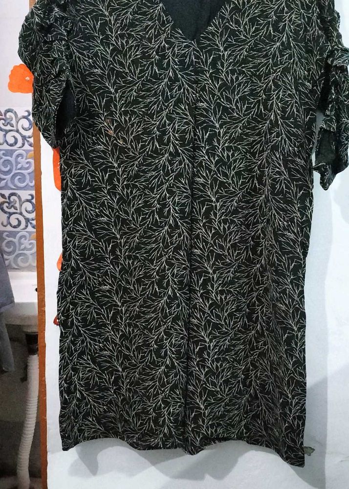 Black &amp; White Branch Print Dress Long Top