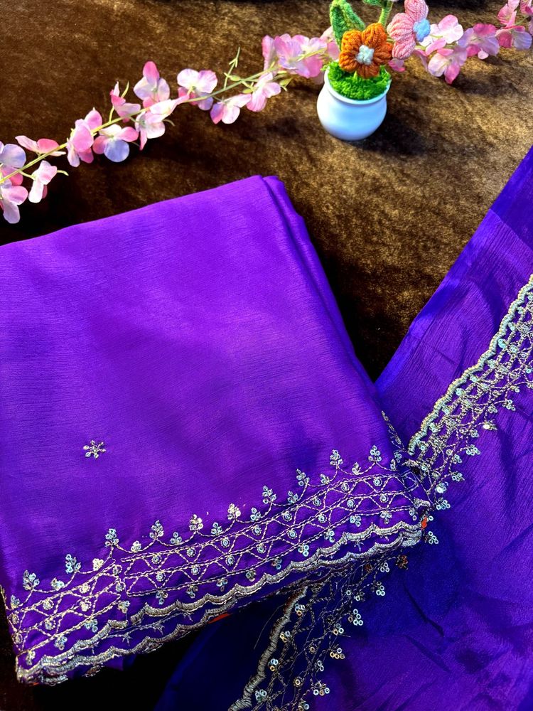 Purple Embroidered Saree