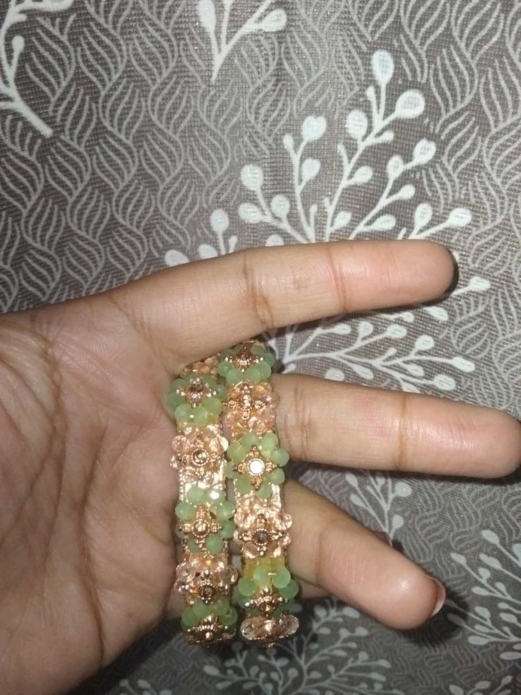 Green &amp; Gold Beaded Bangles