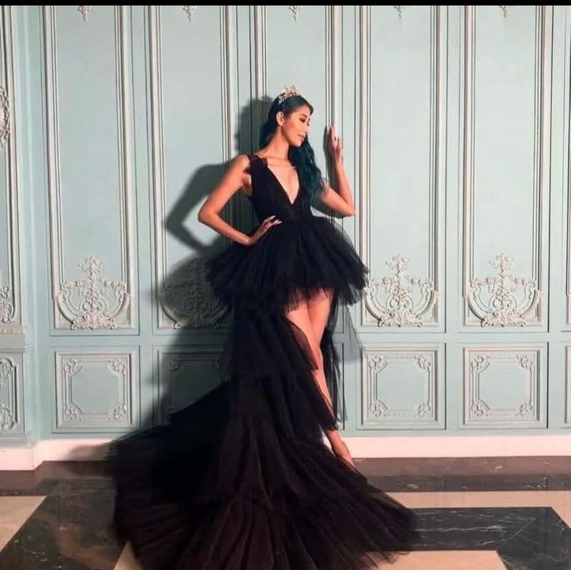 Beautiful royal black red carpet dress