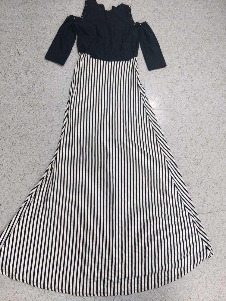Striped Cold Shoulder Maxi Dress