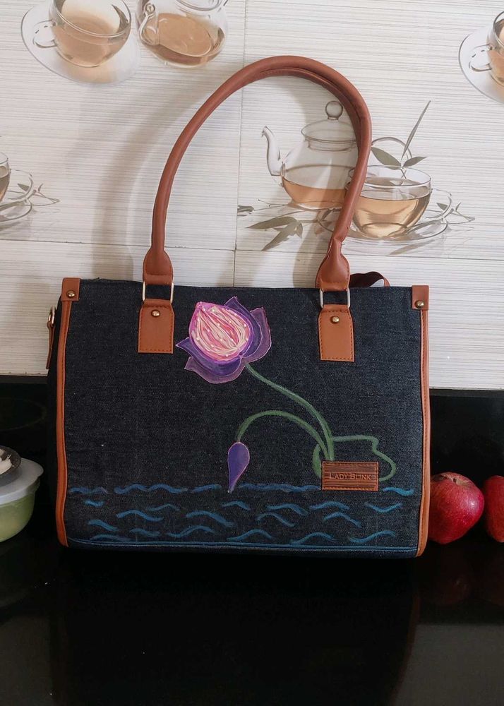 Hand Painted Floral Tote Bag