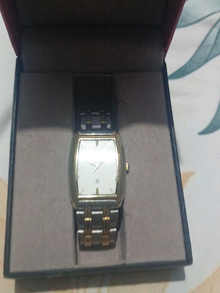 Titan Rectangular Two-Tone Wristwatch