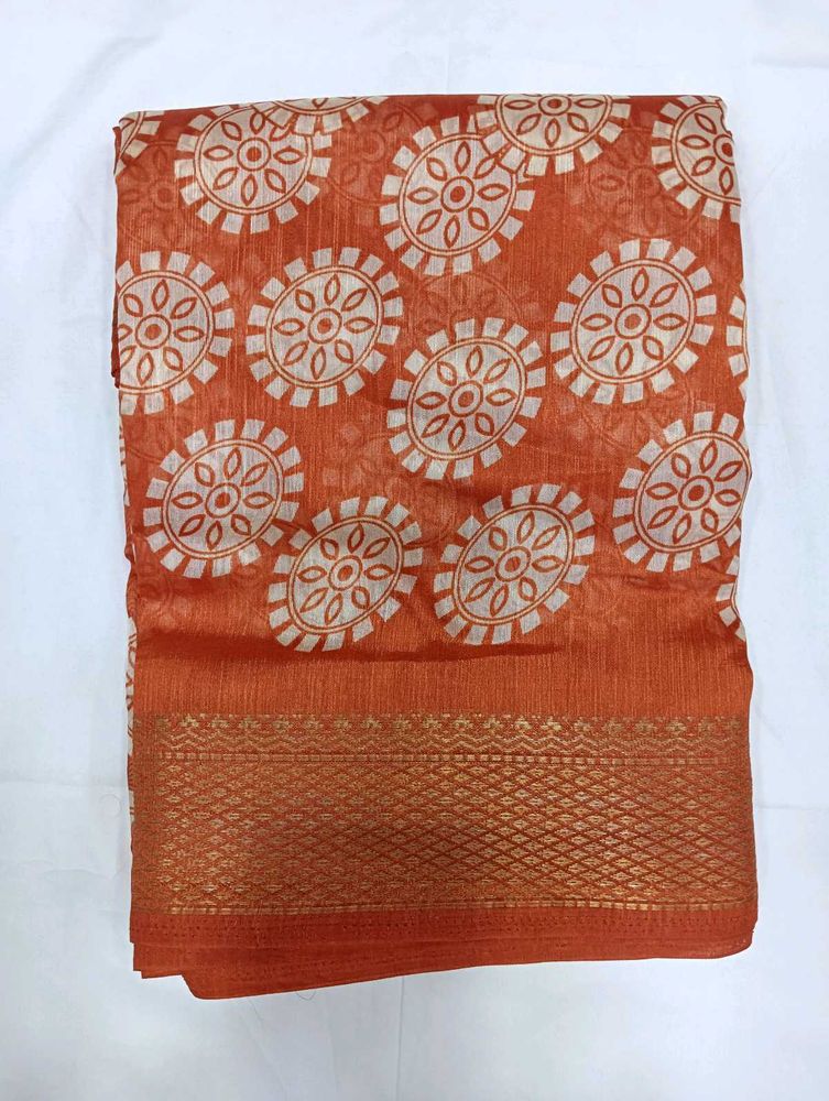 Orange Printed Saree