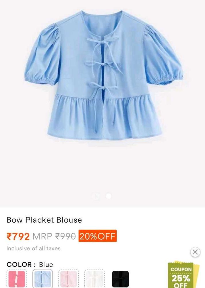Cute Blue Bow-Tie Blouse