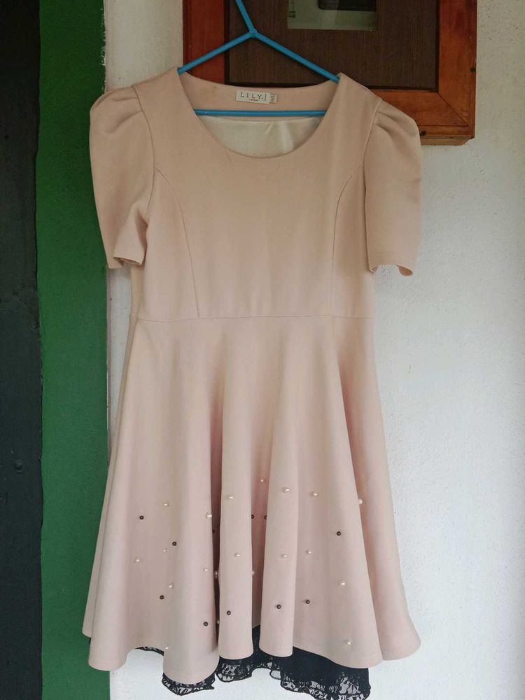 Pale Pink Dress with Pearl Detail