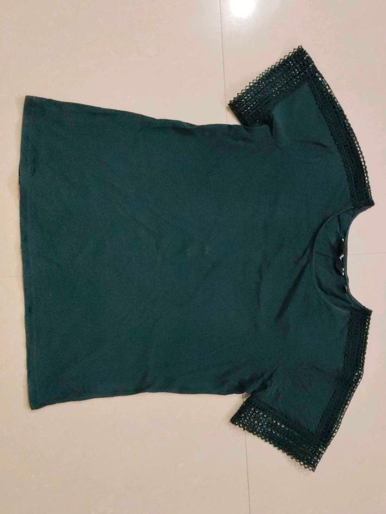 Green Lace Trim Tee