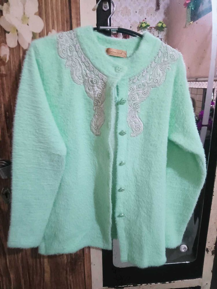High quality Mint Green Embellished Cardigan