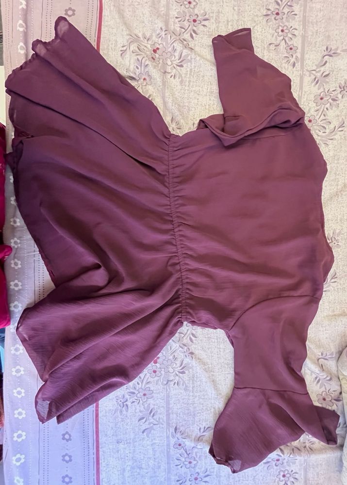 Mauve Ruched Top with Bell Sleeves