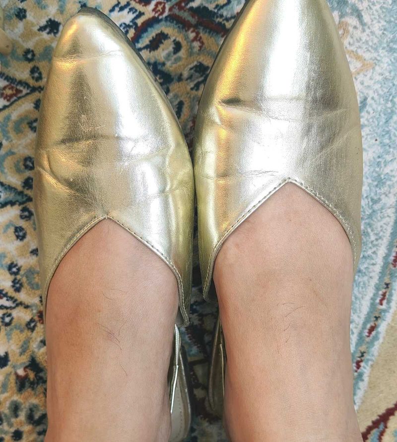 Gold Pointed Toe Flats
