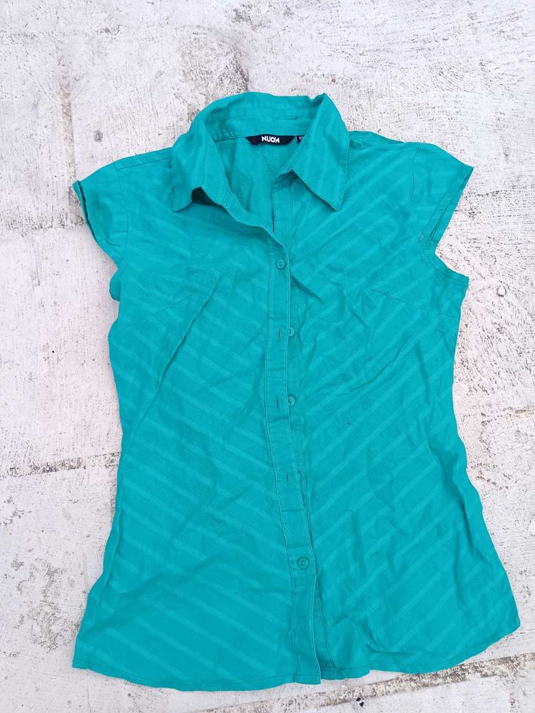 Teal Striped Sleeveless Shirt