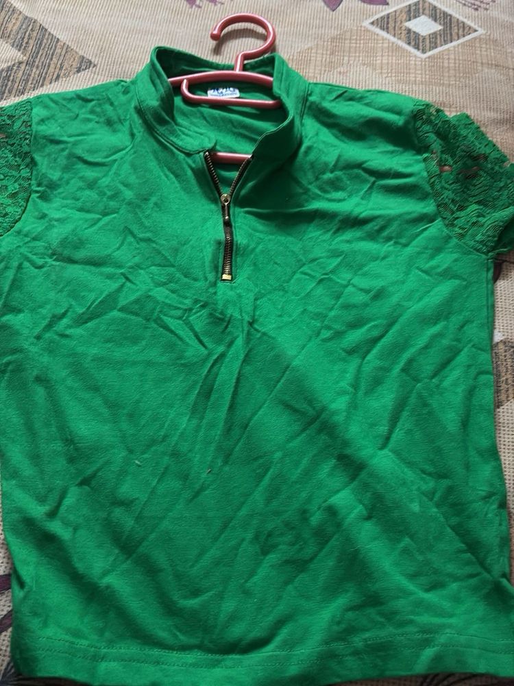 Green Lace Sleeve blouse