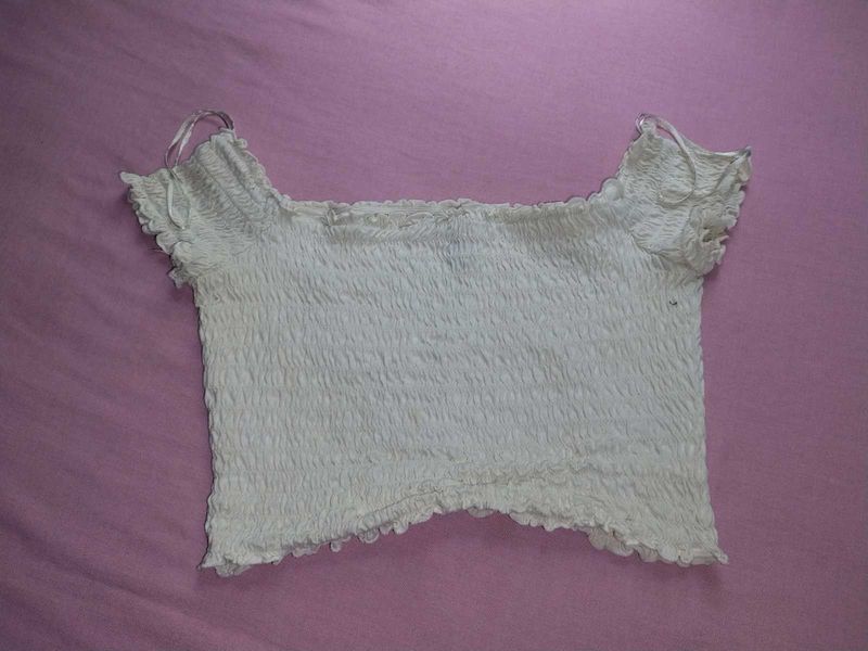 White Shirred Crop Top