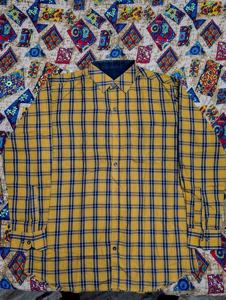 Yellow &amp; Navy Blue Plaid Shirt
