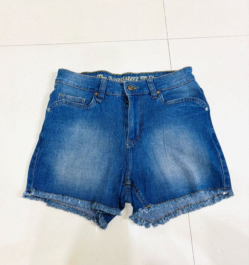 Mid Rise Frayed Denim Shorts