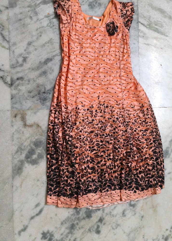 Peach Floral Print Dress