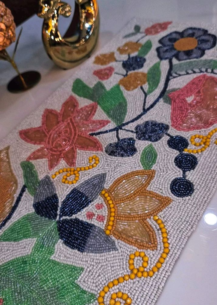 Floral Chini Beads Table Runner