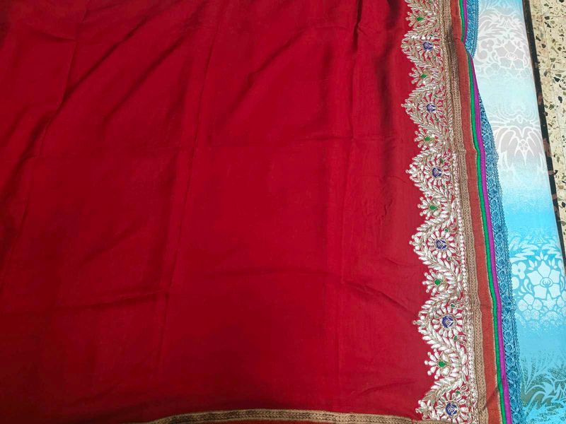Red Embellished Saree