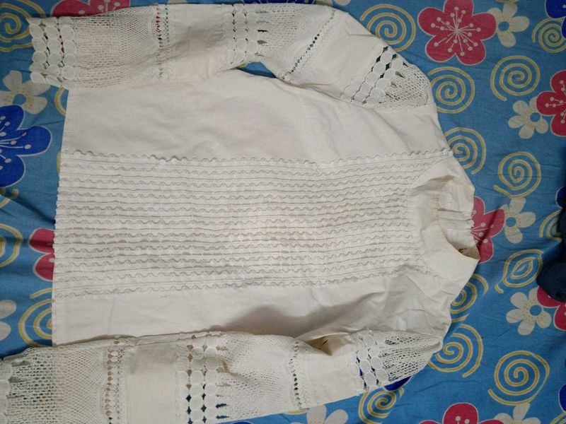 White Lace Detail Blouse