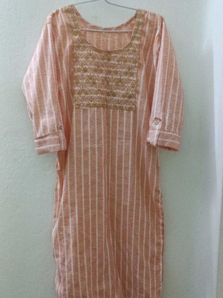 Straight Peach Embroidery Kurta