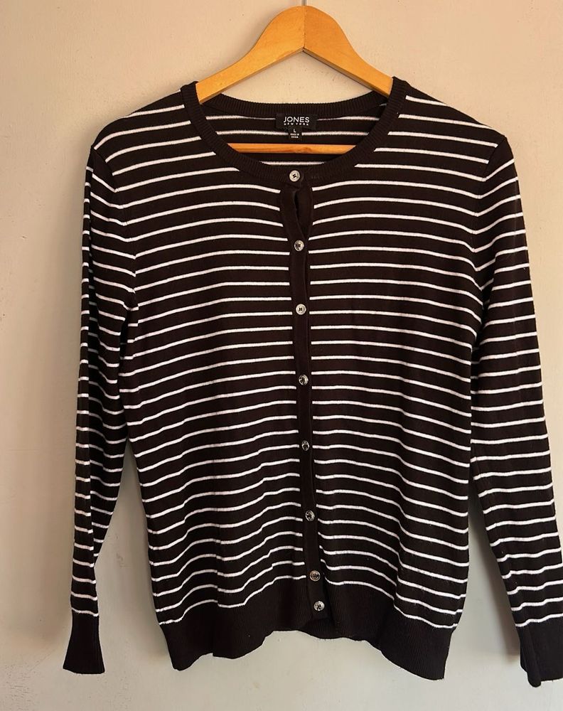 Striped Button-Down Cardigan