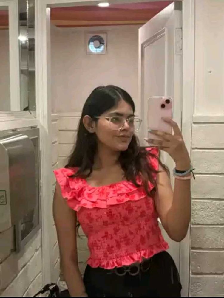 Pink Floral Ruffle Smocked Crop Top