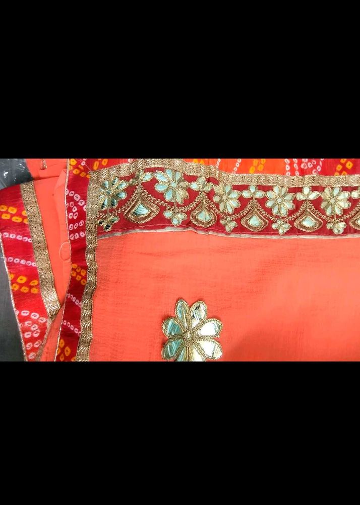 Orange Mirror Work Saree